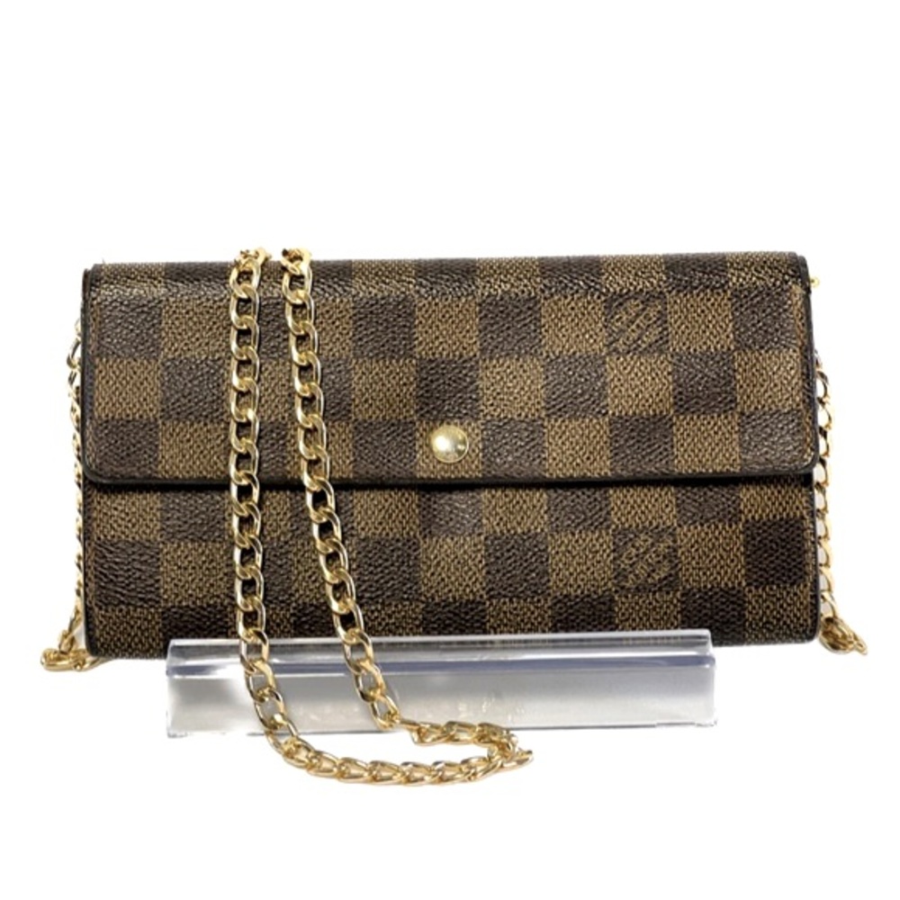 Auth Louis Vuitton Damier Ebene Sarah Long Wallet
